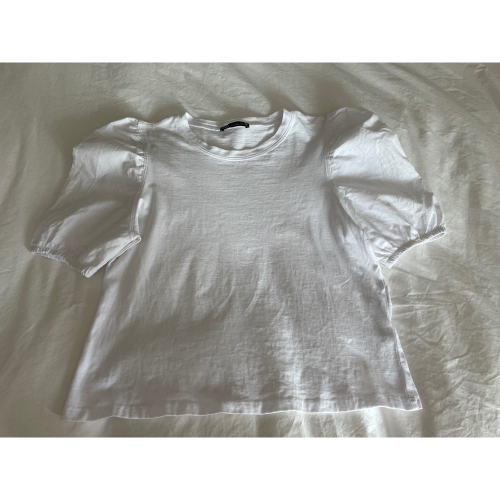 Zara Puff Sleeve T-Shirt White 100% Cotton Romantic Coquette Top-Size S
